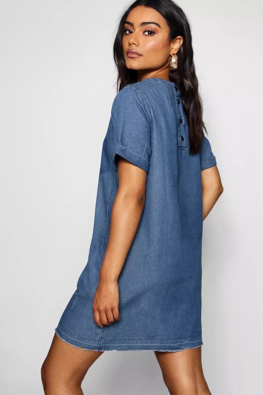 Boohoo slouch pocket cheap denim dress